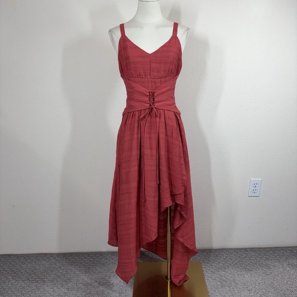 BCBGMAXAZRIA Dress Womens XS Midi Lace Up Corset Sundress Boho Ren Fair Fairy
